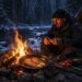 Мясо на костре в снегу | Соло зимний bushcraft ASMR